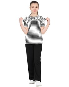 Resim Modanino Kız Çocuk Yaka Ve Omuz Fırfır Detaylı Alt-üst Takım 4-8 Yaş 12577 Siyah 