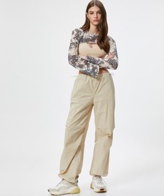Resim Ajurlu Kroşe Crop Bolero Tişört Uzun Geniş Kollu Batik Desenli 