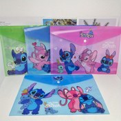 Resim 4 Adet Disney Çizgi Film Stitch Dosya Organizatör Çantası, Tokalı PVC Belge Kılıfları 