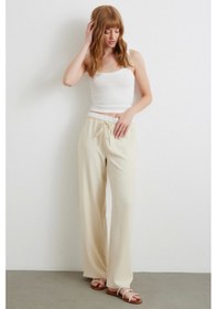 Resim Never More Bel Bantlı Wide Leg Pantolon Krem Krem 