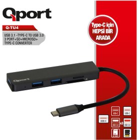 Resim Qport Q-TU4 Type-C to USB 3.0 3Port+SD +Micro SD +Type-C Çevirici 