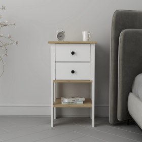 Resim Luvia Mobilya Çift Çekmeceli Beyaz Meşe Komodin 