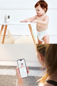 Resim Baby Monitor 3-2K HD Kameralı Akıllı Bebek Telsizi, Hareket ve Sıcaklık Takibi - Yeşil 
