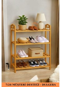 Resim Bambu Ayakkabılık 4 Katlı Ahşap Çok Amaçlı Raf Banyo Balkon Düzenleyici Şık Dekoratif Çam 