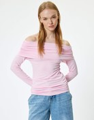 Resim Uzun Kollu Omzu Açık Body Madonna Yaka Drapeli Slim Fit 