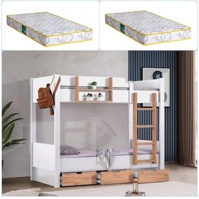 Resim Asya Ayrılabilir Çekmeceli Ranza + 2 Yatak Beyaz Ceviz 