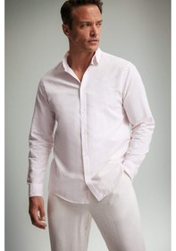 Resim DeFacto Regular Fit Polo Yaka Keten Yazlık Uzun Kollu Gömlek E1729AX25SPPN185 