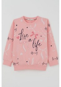Resim Breeze Kız Çocuk Sweatshirt Fiyonk & Kalp Baskılı 3-8 Yaş, Pembe Pembe 