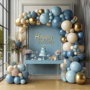 Resim 122 adet Toz Mavi ve Altın Balon Kemer Kiti - Düğünler, Gelin Partileri, Doğum Günleri, Yıldönümleri ve Daha Fazlası için Zarif DIY Parti Dekorasyonu, Emülsiyon Balonlar ile Çiçek ve Kurdele Detayları, Parti Dekorasyonu | Zarif Balon Düzenleme | Dayanıklı Balon Malzemesi, Doğum Günü Parti Dekorasyonları 