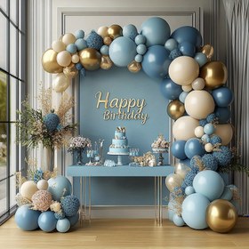 Resim 122 adet Toz Mavi ve Altın Balon Kemer Kiti - Düğünler, Gelin Partileri, Doğum Günleri, Yıldönümleri ve Daha Fazlası için Zarif DIY Parti Dekorasyonu, Emülsiyon Balonlar ile Çiçek ve Kurdele Detayları, Parti Dekorasyonu | Zarif Balon Düzenleme | Dayanıklı Balon Malzemesi, Doğum Günü Parti Dekorasyonları 