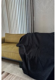 Resim Sofline Kadife Şönil Koltuk Örtüsü, Kaymaz Kanepe Örtüsü, Koltuk Şalı 180 X 220cm Siyah 