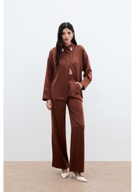 Resim Sateen Aksesuar Detaylı Gömlek - Kahve-135987 Kahve 