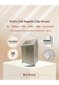 Resim Krom Sallanır Çatı Kapaklı Çöp Kovası 25 Lt 