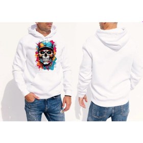 Resim Panda Baskı Tekstil Kurukafa Sweat Beyaz,bej 