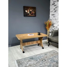 Resim Hey Modüler Mobilya Hey Ada Tekerlekli Kavisli Köşe Orta Sehpa Ceviz 100 x 60 cm Modern Tasarım ve Fonksiyonel Kullanım 