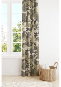 Resim Yeşil Kamuflaj Desenli Süet Oturma Odası Salon Fon Perde Baskılı Ekstrafor Büzgü Tek Kanat Prd-1089 Çok Renkli 