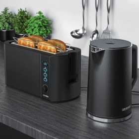 Resim Su Isıtıcısı ve 4 Dilimlik Ekmek Kızartma Makinesi Seti, Paslanmaz Çelik, 1,5l, 40°–100°C, LED Ekranlı 6 Kademe 