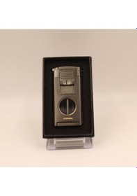 Resim Çift Torch Pürmüz Dahili Kesici Delicili Gunmetal Metal Puro Çakmağı 