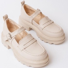 Resim 745-771 Bej Kadın Günlük Yüksek Tabanlı Loafer Ayakkabı Beyaz 