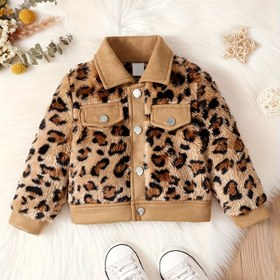 Resim Bebek kız sonbahar ve kışlık mont, şık leopar desenli peluş sıcak ceket, zarif tatlı leopar baskılı palto, rahat yumuşak soğuk havalarda giyilebilir dış mekan oyunlar için uygun sevimli şeker bebek erkek/kadın kıyafeti 