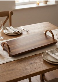 Resim The Mia Natura Akasya Kulplu Tepsi 40x20x8 Cm Kahverengi 