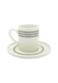 Resim Üçlü Gümüş Çizgili 6 Kişilik Porselen Kahve Fincan Takımı Altın 