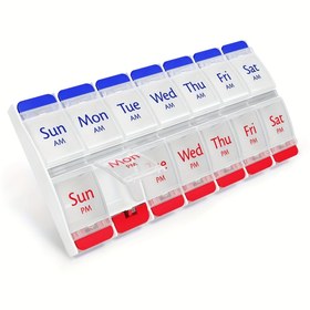 Resim 7 Günlük Düğmeli Hap Kutusu, İlaç Planlayıcı, Vitamin Organizatör, 2 Kez/Günde AM PM Bölmeleri, Şeffaf Kapaklar Artritlere Uygun Kolay ve Praktik Çözümler Tablet Saklamalı Đinli Cep Eczanesi Đişlik Boyu Pill Case 