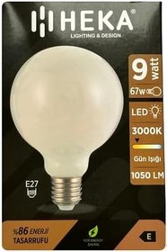 Resim Heka LED Ampul, 9W (67W), 3000K Sarı Işık, E27 Duy, G95 Glop, 3 Adet 