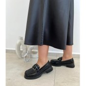 Resim Aria Siyah Deri Kalın Taban Kadın Makosen Loafer 