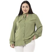 Resim Büyük Beden Boyundan Bağlama Detaylı Manşetli Fıstık Yeşili Gömlek-fıstık Yeşili Fıstık Yeşili 