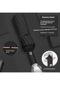 Resim Eleven Markets 10 Tel Lüx Led Lambalı Siyah Otomatik Şemsiye Siyah 
