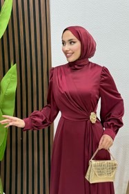 Resim lizatesettür Gül Broş Saten Abiye Bordo 