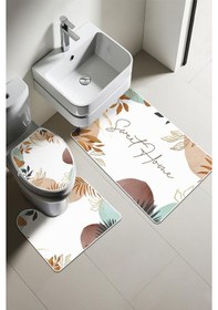 Resim Modern Desenli Dijital Baskı 3 Lü Banyo Paspas Takımı Yıkanabilir Kaymaz Tabanlı Klozet Takımı Klz0022 Renkli 