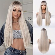 Resim 28 İnç Kadınlar için Platin Gradyan Yüksek Sıcaklıkta Düz Saçlar, Saçlar, Herhangi Bir Durum İçin Uygun, Günlük Kullanım, Partiler ve Cosplay Dahil. 
