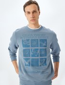 Resim Bisiklet Yaka Pamuk Karışımlı Şardonlu Kelebek Baskılı Sweatshirt 