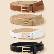 Resim 1/3/4 adet Şık Kadın Kare Tokalı Kemerler - Klasik Nötr Ton Suni Deri, Günlük ve Resmi Giyim için Çok Yönlü, Pantolon, Elbise, Etekler, Günlük Moda Kemerleri için İdeal | Klasik Tarz Kemerler | Dayanıklı Moda Aksesuarı, Kadınlar için Kemerler 