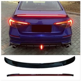 Resim Honda civic fe1 bagaj üstü spoiler ledli pianoblack 2021+ 