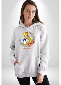 Resim Sailor Moon Ay Savaşcısı Anime Kadın Erkek Beyaz Kapüşonlu Sweatshirt Hoodie Beyaz 