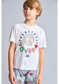 Resim Defacto Nba Lisanslı Regular Fıt 2li Pijama Takımı Erkek Çocuk H3541a826smwt34 Beyaz-wt34 