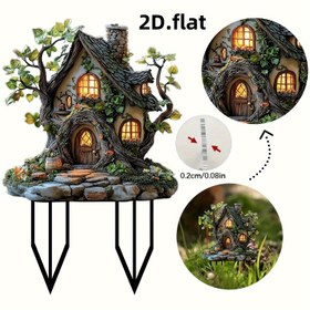 Resim 2D Düz, Dört Mevsim İçin Uygun 2D Düz Dekor Bohem Peri Masalı Ağaç Evi Bahçe Kazığı - Su Geçirmez, Güç Gerektirmez, Sıcak Işıklar ve Yemyeşil Yapraklı Çekici Kabin Tasarımı, Noel Dış Mekan Çim Süslemesi için Mükemmel, Arkadaşlar için İdeal Hediye, Bahçe Süsü, 2D düzlem, 2D Düz 
