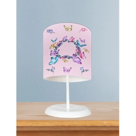 Resim Mekta Home Bebek ve Çocuk Odası Seksek ve Kelebek Desenli Pembe Abajur 