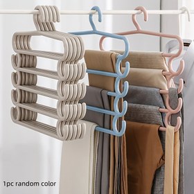 Resim 1 Adet - 5 Katlı Askı, Yer Tasarrufu Sağlayan Askılar - Çok Amaçlı, Katlanabilir Pantolon Askısı, Paslanmaz Çelik Kıyafet Askısı, Şık Dizayn, Dayanıklı Plastik Askı, Hızlı Profesyoneller ve Moda Tutkunları İçin, Klipsli Gardırop Organizatörü 