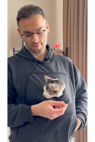 Resim Petolojim Pati Kucağı Sweatshirt (Kanguru Keseli Kedi-Köpek Taşıma Kıyafeti) S/M Beden Oversize 