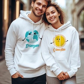 Resim Dünyam ve Güneşim Çiftlere Özel Kapşonlu Sweatshirt 