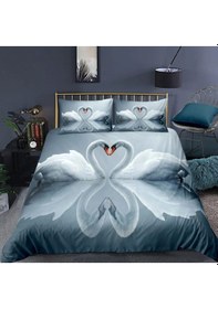 Resim Kuğu Tek Kişilik 3 Parça Saten & Pamuk Nevresim Takımı 