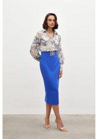 Resim Sateen Aksesuar Detaylı Kalem Etek - Mavi-134845 Mavi 