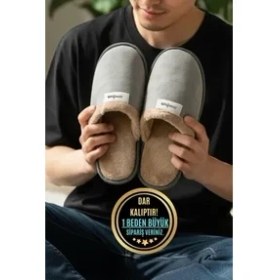 Resim Erkek Günlük Terlik Peluş Yıkanabilir Ev Terliği Misafir Çeyiz Damat Terliği 