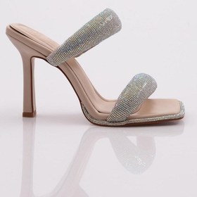 Resim Dgn 2027 Kadin Kalin Silver Taş Bantli Topuklu Terlik 2027-2219-R1806 Ten 