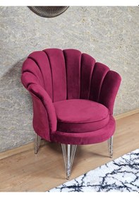 Resim Zafir Tekli İstiridye Krom Kaplama Telli Ayak Çay Seti Koltuk Tekli Berjer , Balkon, Salon, Ofis Bordo 