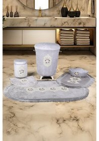 Resim Shems Gri 6'lı Çeyizlik Dantelli Banyo Paspası Sepet Seti Gri 